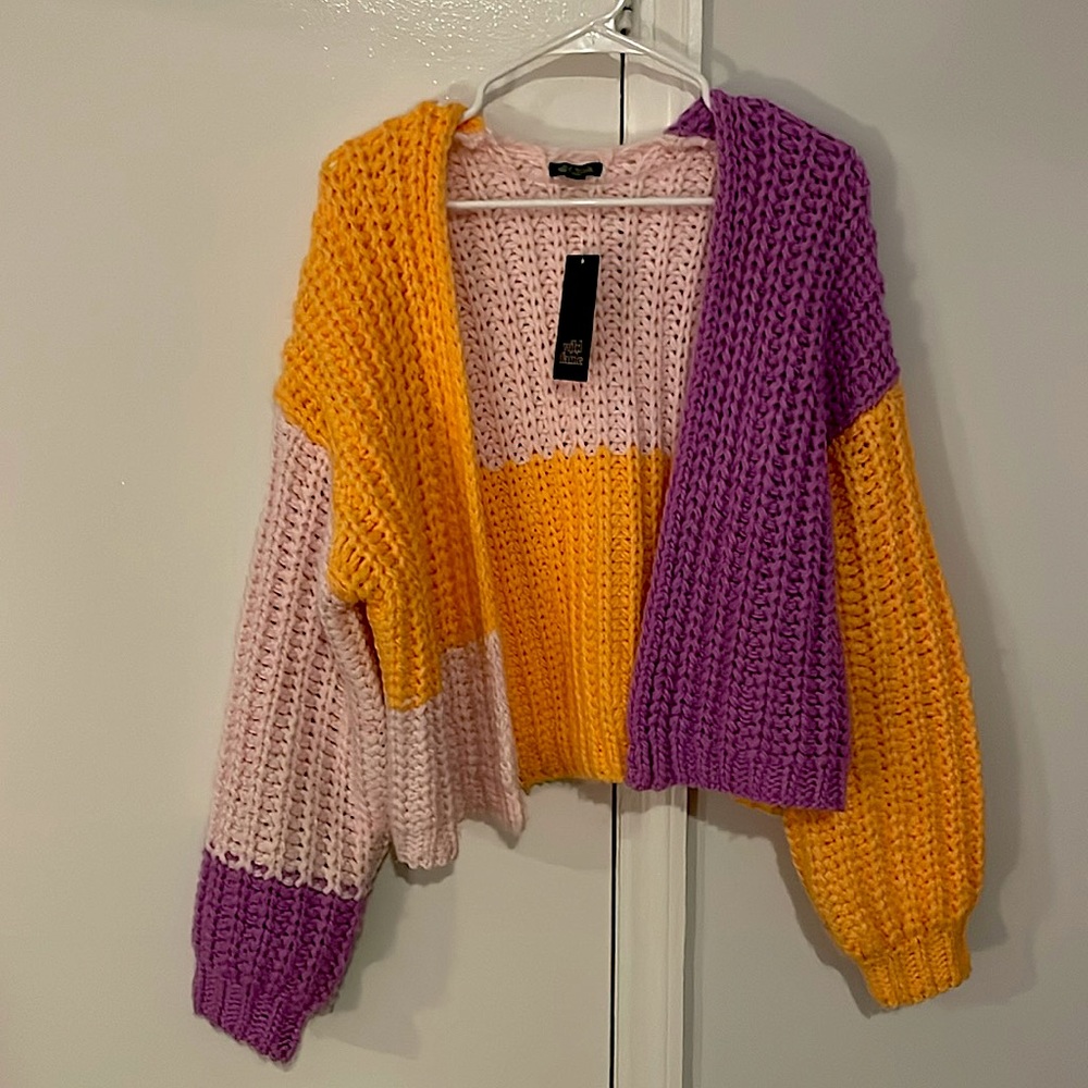 NWT Wild Fable Chunky Knit Rainbow Pastel Cardigan Sweater